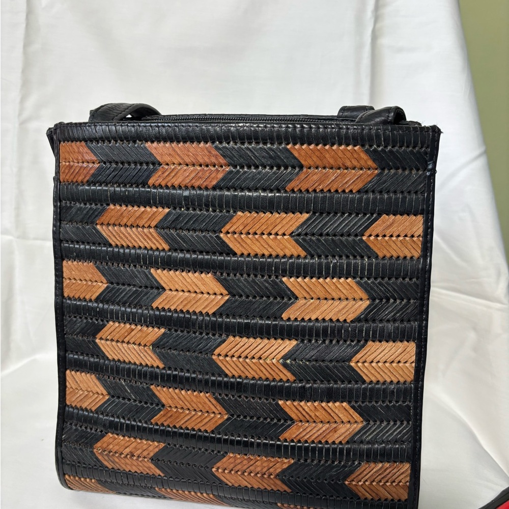 Source Unknown Black and Brown Geometric Satchel